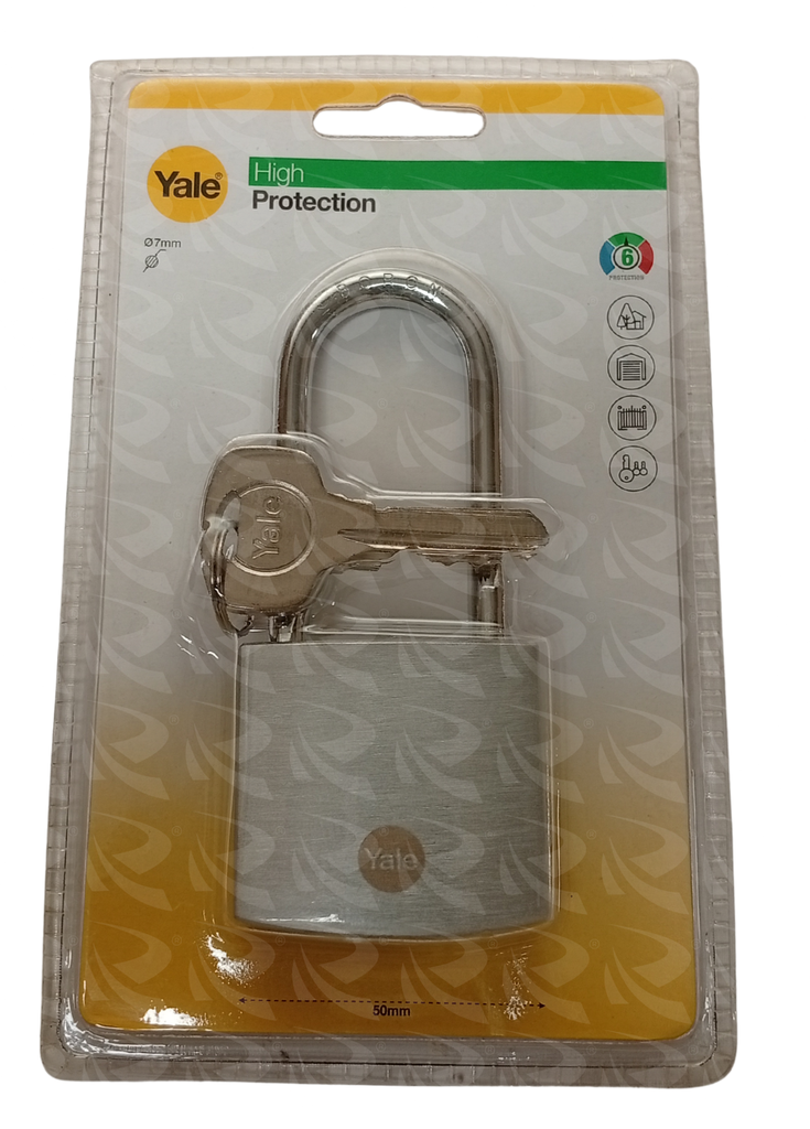 LONG SHACKLE PADLOCK YALE 50MM 