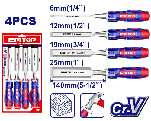 [004495] EWCT0401 4 PC WOOD CHISEL SET