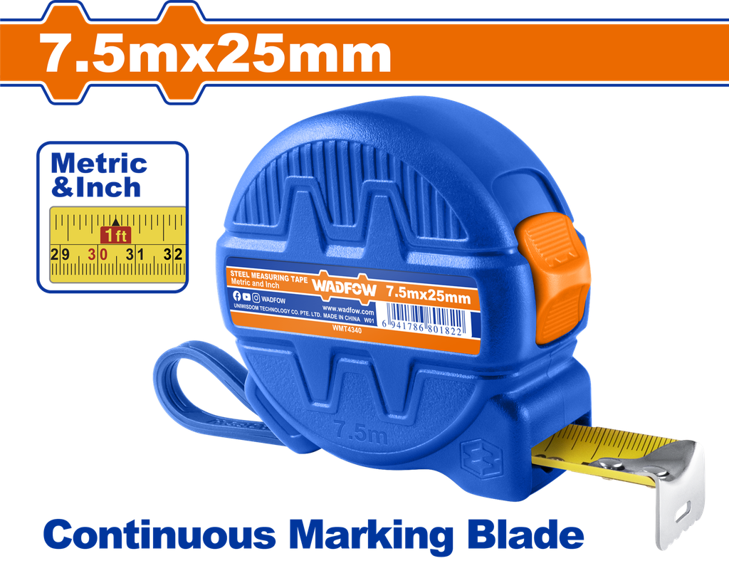 WMT4340 MEASURE TAPE 7P5M PLASTIC CASE