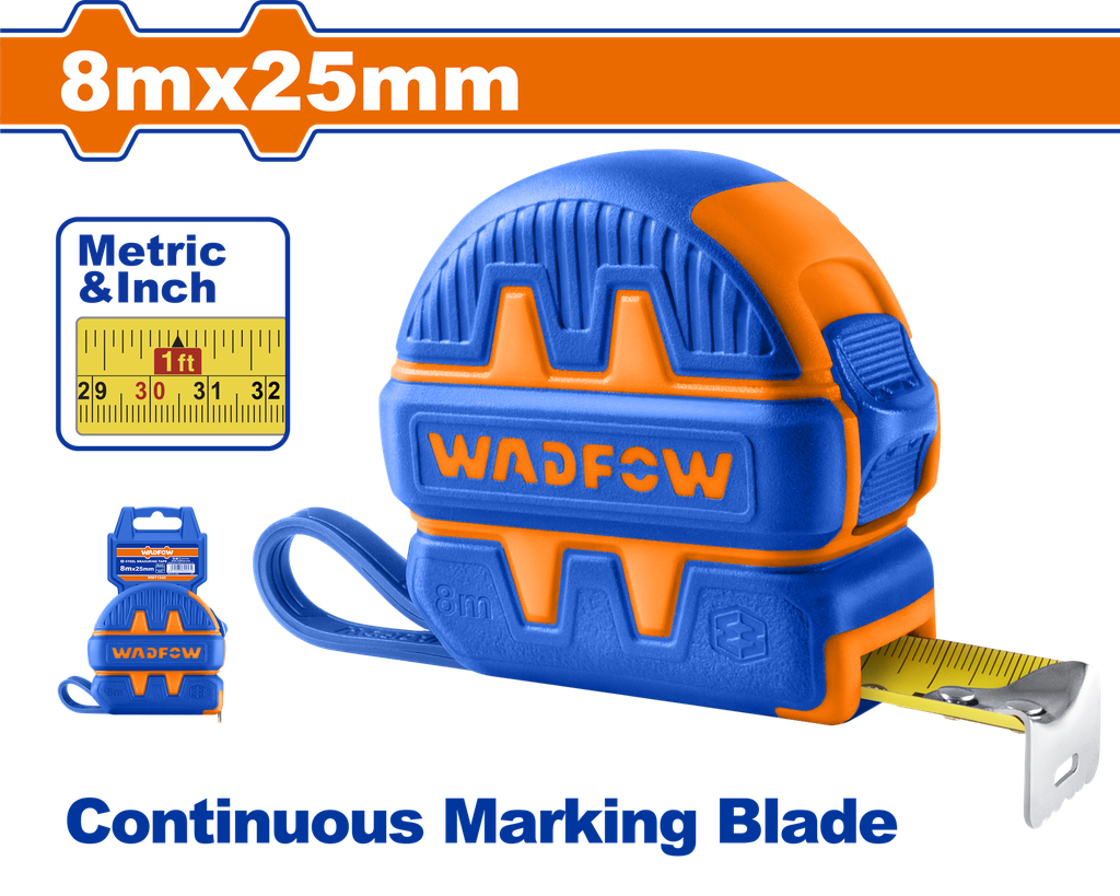 WMT1240 MEASURE TAPE 8M RUBBER CASE