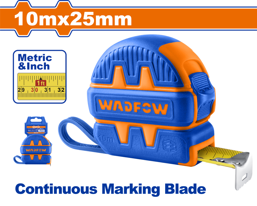 WMT1250 MEASURE TAPE 10M RUBBER CASE