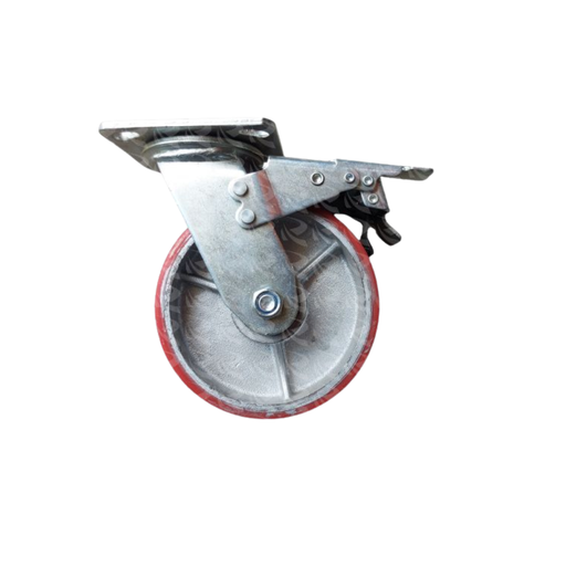 [000354] CASTOR WHEEL RED PU CAST IRON (4")