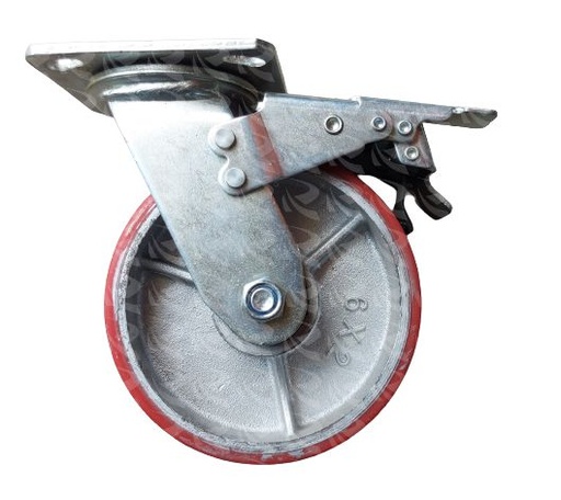 [000355] CASTOR WHEEL RED PU CAST IRON (6")