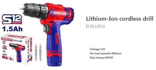[000804] ECDL12511 CORDLESS DRILL 