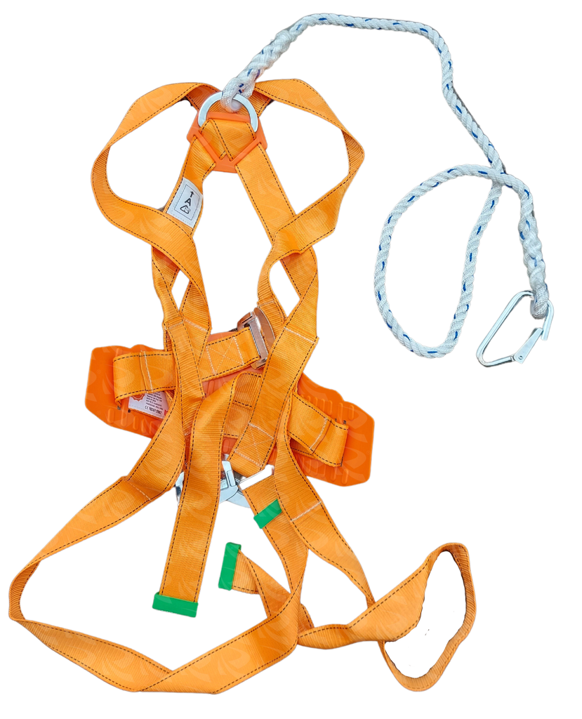 SAFETY BELT FULL BODY ORANGE W ROPE HOOK