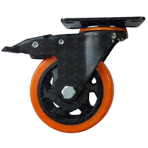 [004027] ORANGE SWIVEL CASTER TOP BLACK 9640 (4")