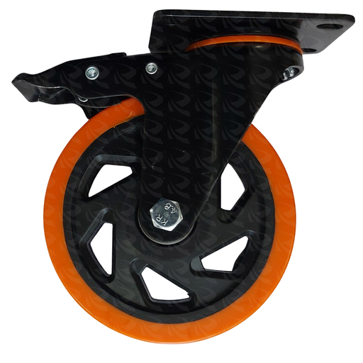 [004028] ORANGE SWIVEL CASTER TOP BLACK 9640 (5")