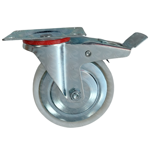 [004032] WHITE PP CASTER PLATE BRAKE 9641 (5")