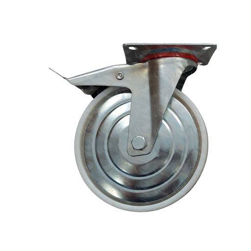 [004034] WHITE PP CASTER PLATE BRAKE 9641 (8")