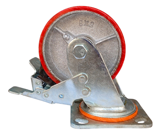 [004009] CASTOR WHEEL RED PU CAST IRON 9634 (5")