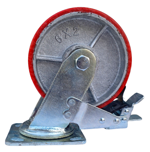 [004010] CASTOR WHEEL RED PU CAST IRON 9634 (6")