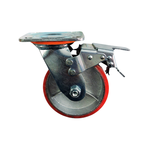 [004011] CASTOR WHEEL RED PU CAST IRON 9634 (8")