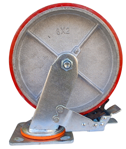 [004011] CASTOR WHEEL RED PU CAST IRON 9634 (8")